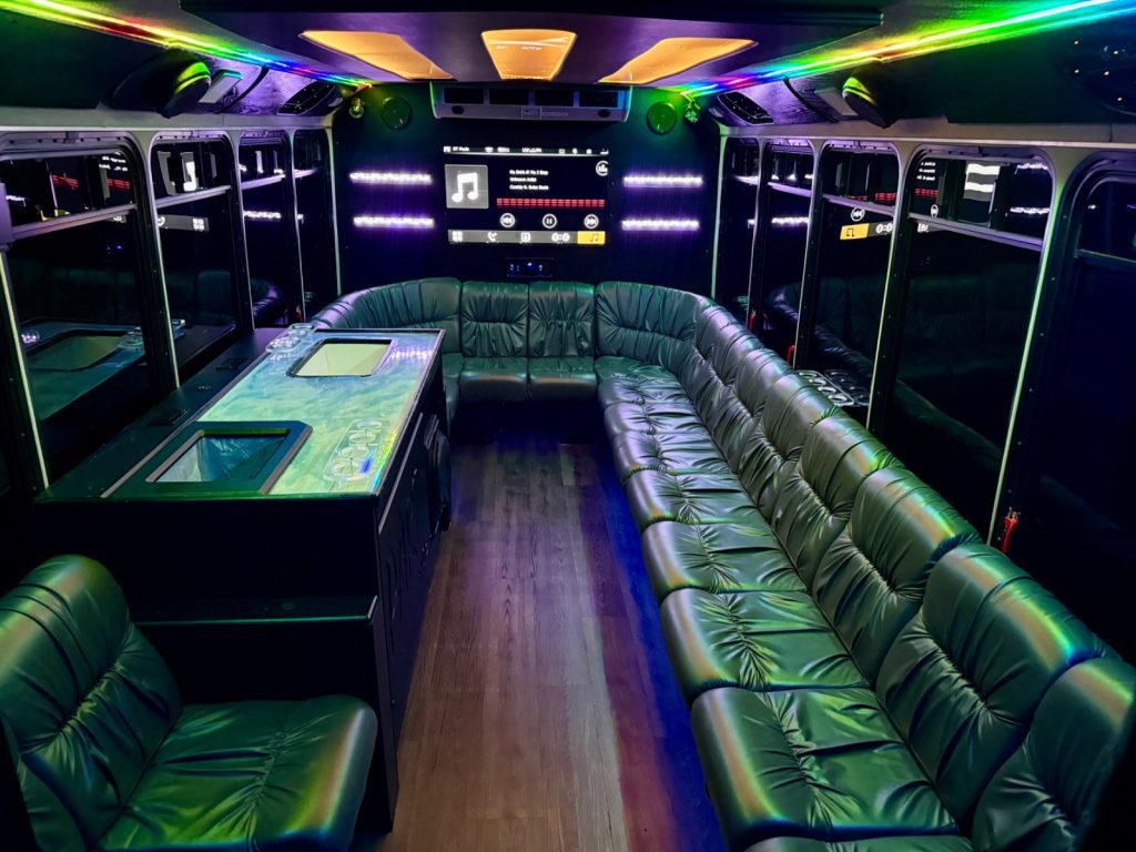 18-passenger party bus luxury lounge interior