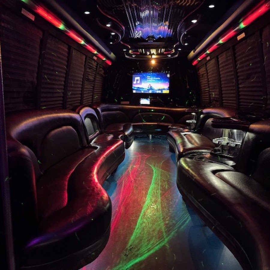 Luxury party bus interior prepared for an Atlanta celebration