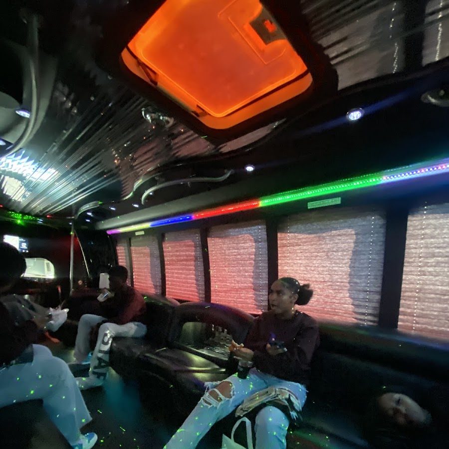 Party bus interior lighting and entertainment features