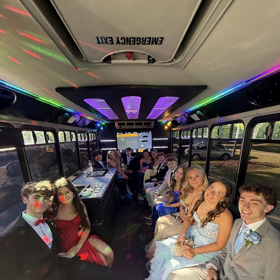 Spacious luxury seating inside a Play-It-Safe party bus